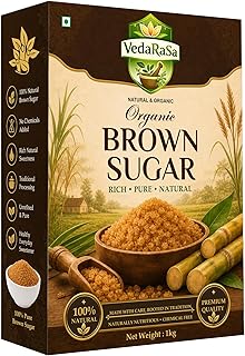 VedaRasa Natural Brown Sugar 1kg Unrefined Pure Cane Sugar Rich in Natural Minerals Chemical Free Traditional Sweetener for Tea Coffee Baking Cooking