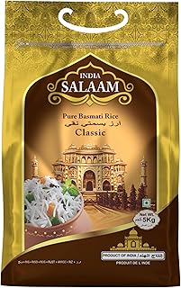 India Salaam Classic Basmati Rice 5kg | Naturally Aged Long Grain Whole Grain Basmati Rice | High Fiber, Rich in Vitamins & Minerals | Premium Rice fo