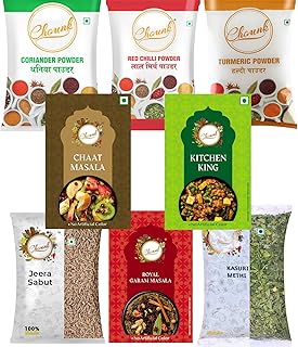 Chounk Kitchen Essentials Masala Combo 2.2 Kg | Haldi Powder | Dhaniya Powder | Red Chilli Powder | Chat Masala | Royal Garam Masala | Kitchen King |