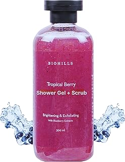 Tropical berry Shower Gel + Scrub | Nourishing Body Wash For Women & Men | 300ml | 2-in-1 Exfoliating & Hydrating Formula | Blueberry Extract For Soot