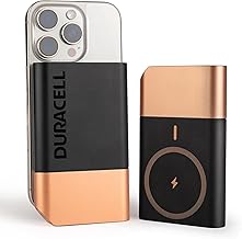 Duracell Magnetic Wireless Power Bank 10000 mAh, Magsafe Compatible, Fast Charging, Compact, 15W Wireless Charging, 22.5W USB A/Type C Output, for iPh