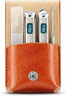 Beauté Secrets Nail Cutter Set for Men & Women | Premium Nail Clipper Kit with File & Ear Cleaner | Pocket Size Grooming Kit with Leather Case, Brown
