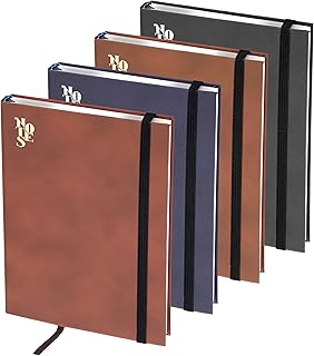DAHSHA 4 Pack Small size PU Leather Finish Hard Bound Notebook Diary with Elastic Band Closure- 85 Sheets 170 Pages for Office Personal Daily Planner