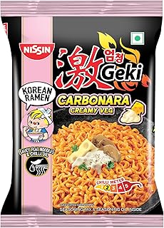 Nissin Geki Korean Ramen Carbonara Creamy Veg Flavored Instant Noodles 80gm