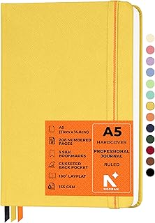 NEORAH — A5 Ruled|208 Pages - 135 gsm | PRO SERIES Journal (210x148 mm)- Hardcover Ruled Notebook -Includes Back Pocket |Book Marks - Completely HANDM