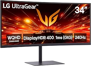 LG 34G630A-B 34-Inch Ultragear WQHD (3440 x 1440) Curved Gaming Monitor, 240Hz, 1ms, FreeSync Premium, DisplayHDR 400, Built-in Speaker, HDMI, Display