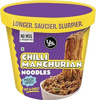 Yu Foodlabs Chilli Manchurian Cup Preservative Free Noodles-Wheat Saucy Noodles-No Preservatives-100% Natural & Veg-Ready To Eat Instant Noodles In 5