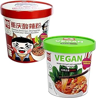 UMAI ZHENGWEN Madout Delicious Chongqing, Vegan Instant Hot & Sour Sweet Potato Glass Noodles | Super Food | Healthy | 6 seasonings inside | Pack of 2