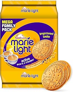 Sunfeast Marie Light Active, Marie Biscuits with Iron and 6 Vitamins, Tea-Time Biscuits Family Pack, Wheat, 956G/1KG