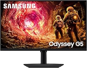 Samsung 27" Odyssey G5 Fast IPS Gaming Monitor|QHD 2560 x 1440|180 Hz|1ms|300nits|HDR10|AMD FreeSync|G-Sync|Ports-DP,HDMI,Headphone|Height-Tilt-Swivel