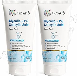 Glycolic & 1% Salicylic Acid Face Wash for Acne Prone Skin – Anti-Acne Cleanser for Men & Women – Fades Dark Spots & Acne Scars – Oil Control Pimple C
