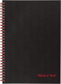 Black n' Red Hardcover Notebook, Twin Spiral Wirebound, Medium/Large, Black/Red, 70 Ruled Sheets, Pack of 1 (400110532)