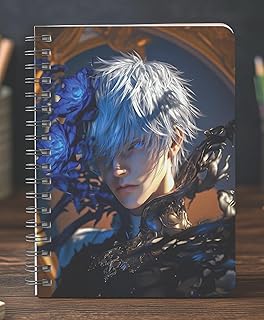 Fantasy Anime Art Spiral Notebook, Blue and Silver Theme, Hardcover Writing Journal Wire-O-Bound Spiral Binding A5 Size 160 Pages Unrulled 100gsm Pape