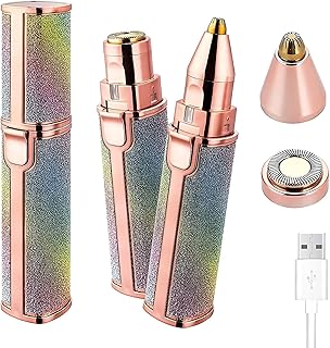 2-in-1 Portable Eyebrow Trimmer and Facial Hair Remover for Women, Professional Electric Epilator with Built-in LED Light, Painless Precise Eyebrow Sh