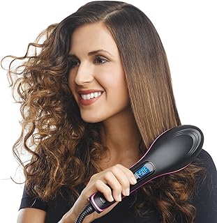 Ceramic Professional Electric Hair Straightener Brush with Temperature Control and Digital Display Brush For Women (S 906b) Black (Pack of 1)