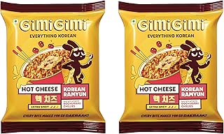 GIMI GIMI - Hot Cheese | Veg Korean Noodles | Authentic Korean-Style Instant Noodles | 135g Each (Pack of 2)