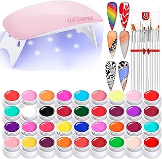 HUDA GIRL 36 Colour UV Gel Nail Polish Kit with UV Lamp & 15 PCS Nail Art Brush Set | Long-Lasting, High-Shine Colors | DIY Manicure, Nail Extensions