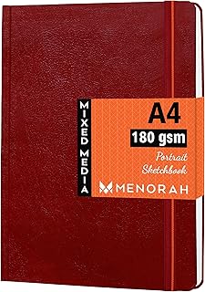 MENORAH Paper Artist Sketch Book - A4-180 Gsm (100 Pages / 50 Sheets) Drawing Notebook - Hard Bound Book - (29.7 Cm X 21 Cm) - Completely Handmade- Po