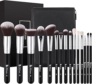 DUCARE Premium Synthetic Kabuki Foundation Eyeshadow Makeup Brushes with Cosmetic Bag Set (Black), 15 Pcs