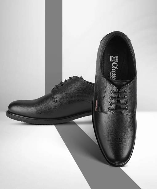 Genuine Leather Formal Derby Shoes for Men Black RC3501...