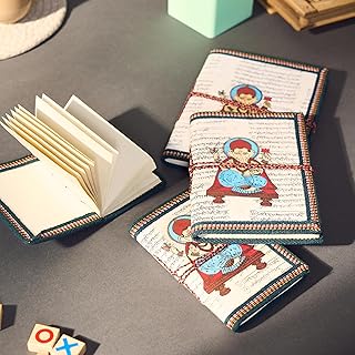 Saras Aajeevika 4 Pc Set of Handmade Dairies – Handpainted Notebook with Traditional Lord Ganesha Art Cover | Vintage Paper Diary |Ideal for Writing,
