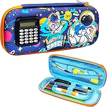 VGRASSP Stationery Pencil Pouch for Kids with Mini Calculator - Space Theme Zipper Case with Multi Storage Compartments - School Supplies Organizer -