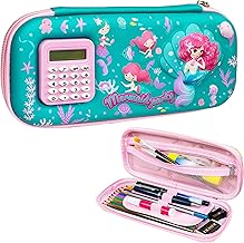 VGRASSP Stationery Pencil Pouch for Kids with Mini Calculator - Mermaid Theme Zipper Case with Multi Storage Compartments - School Supplies Organizer