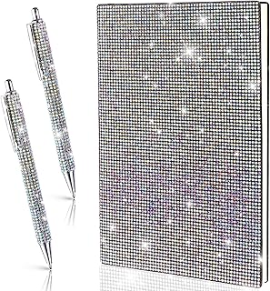 DAVAXI 3 Pcs Rhinestone Notebook Pen Sets Crystal Pens Bling Notebook A5 Diamond Glitter Journal Notebook with 2 Pcs Bling Pens for School Office Stud