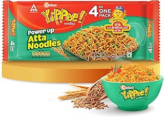Sunfeast Yippee! Power Up Atta Noodles,Made with Aashirvaad Atta,Long,Non-Sticky,Instant Noodles,Delicious & Nutritious Snack,4 In 1 Pack,Vegetarian,