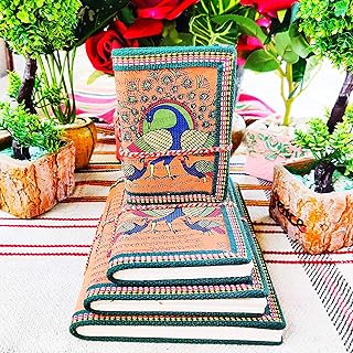 Vintage Handmade Handicraft Peacock printed diary/Notebook Journal II Orange Color Khadi Diaries Pack of 4 for Gift to Loved Ones II