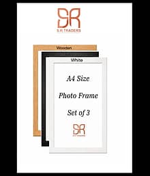 A4 Size Photo Frame Set of 3 ? Black, White & Wooden Finish Wall Frames