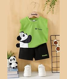 AD LOVELY Pack of 1 Unisex Cotton T-Shirt & Shorts Set ( Green )