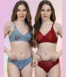 ADORNSTAR Pack of 2 Cotton Lycra Bra & Panty Set For Women ( Multicolor5 )