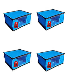 ADWITIYA ? Set of 4 ? Black Border Nonwoven Large Saree Cover / Organizer For Clothes / Garment Storage Bag With Zip - Blue