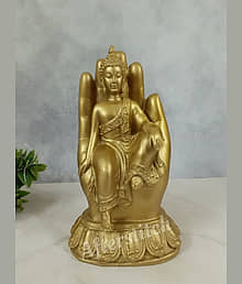 AFTERSTITCH Gautam Buddha Golden Palm Idol Statue for Home Office Living Room Table Decor Showpiece for Garden Decoration Sitting Big Size
