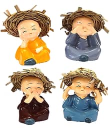 AFTERSTITCH baby buddha hat monk idols set of 4 statue for car deshboard home office Showpiece 6 cm