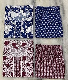 AL GHANI Women Cotton Blend Printed A-line Kurti With Pants ( Multicolor )