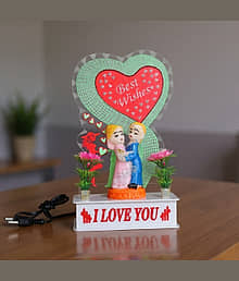 AWESOME CRAFT Romantic LED Couple Showpiece with Changing Lights | Best Wishes Acrylic Decorative Lamp | Cute Love Couple Figurine for Home Décor, Ann