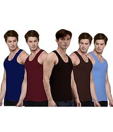 Alan Deers Pack of 5 Cotton Basic Vest For Men ( Multi )