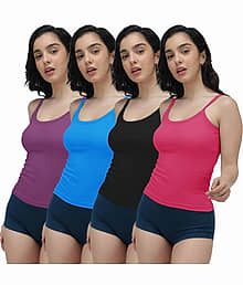 Amul comfy Pack of 4 Cotton Camisoles ( Multicolor )