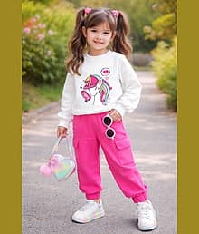 Anjali Pack of 1 Girls Cotton Blend Sweatshirt & Joggers ( Pink )