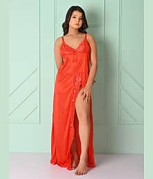 Apratim Red Satin Women Baby Doll Dress Without Panty