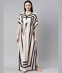 BAILEY SELLS - Off White Satin Women's Nightwear Kaftan Night Dress ( Pack of 1 )