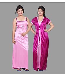 BAILEY SELLS - Pink Satin Women's Nightwear Nighty & Night Gowns ( Pack of 2 )