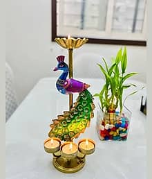 BALAJI INC. Metal Peacock Tea light candle holder showpiece Table Decorative showpiece Tealight Candle Holder / Diya Holder / Loban Dhoop / Incense Bu
