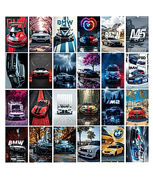 BMW Car Posters Set of 24 | Premium Aesthetic Sports Car Wall Posters | 6x4 Inch HD Printed Photo Cards | Luxury Car Wall Decor for Room, Office, Boys