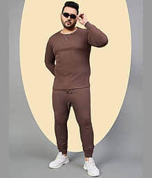 BRONATION Pack of 1 Cotton Blend Thermal Sets For Men's ( Brown )