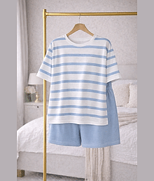 BYAARA SHOP Lycra Self Design Women T-shirt with Shorts ( Light Blue )