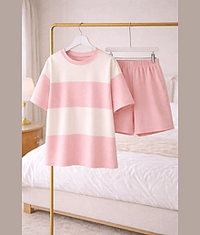 BYAARA SHOP Lycra Self Design Women T-shirt with Shorts ( Pink )