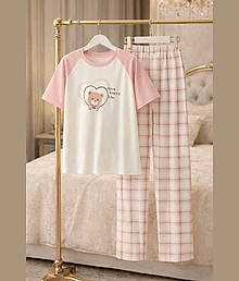 BYAARA SHOP Lycra Self Design Women T-shirt with Pyjama ( Pink )